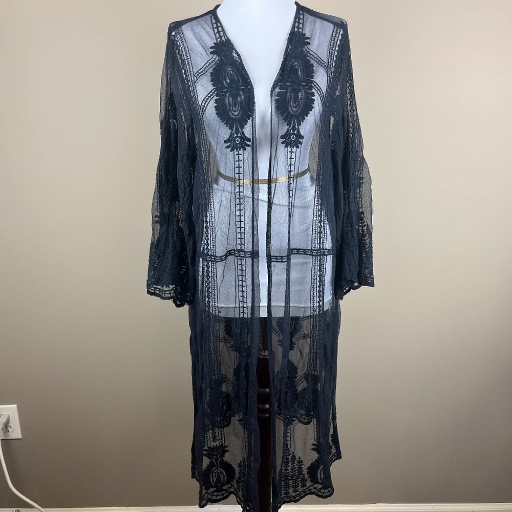 Artesia Lace Duster Size M Black, Decorative Lace, 3/4 Sleeve